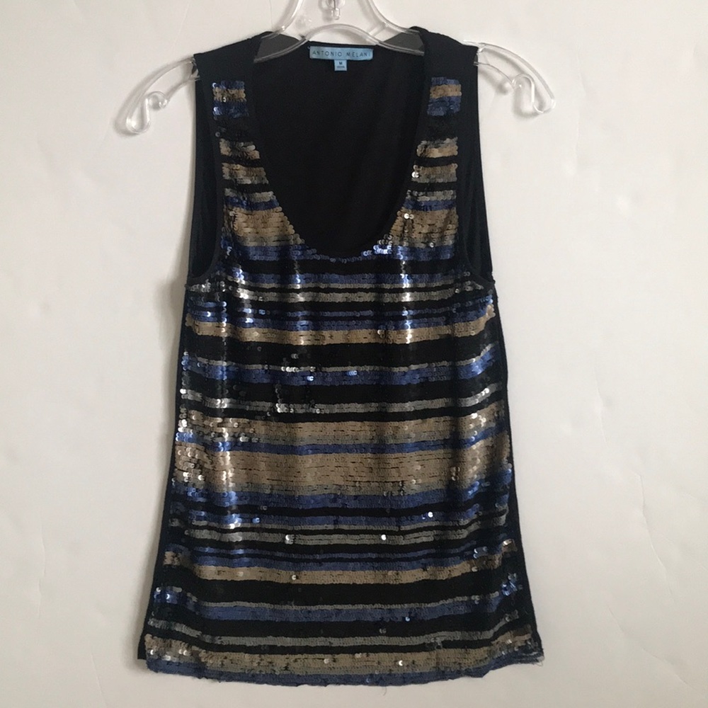 Dillards Antonio Melani Black Stripe Sequin Tank